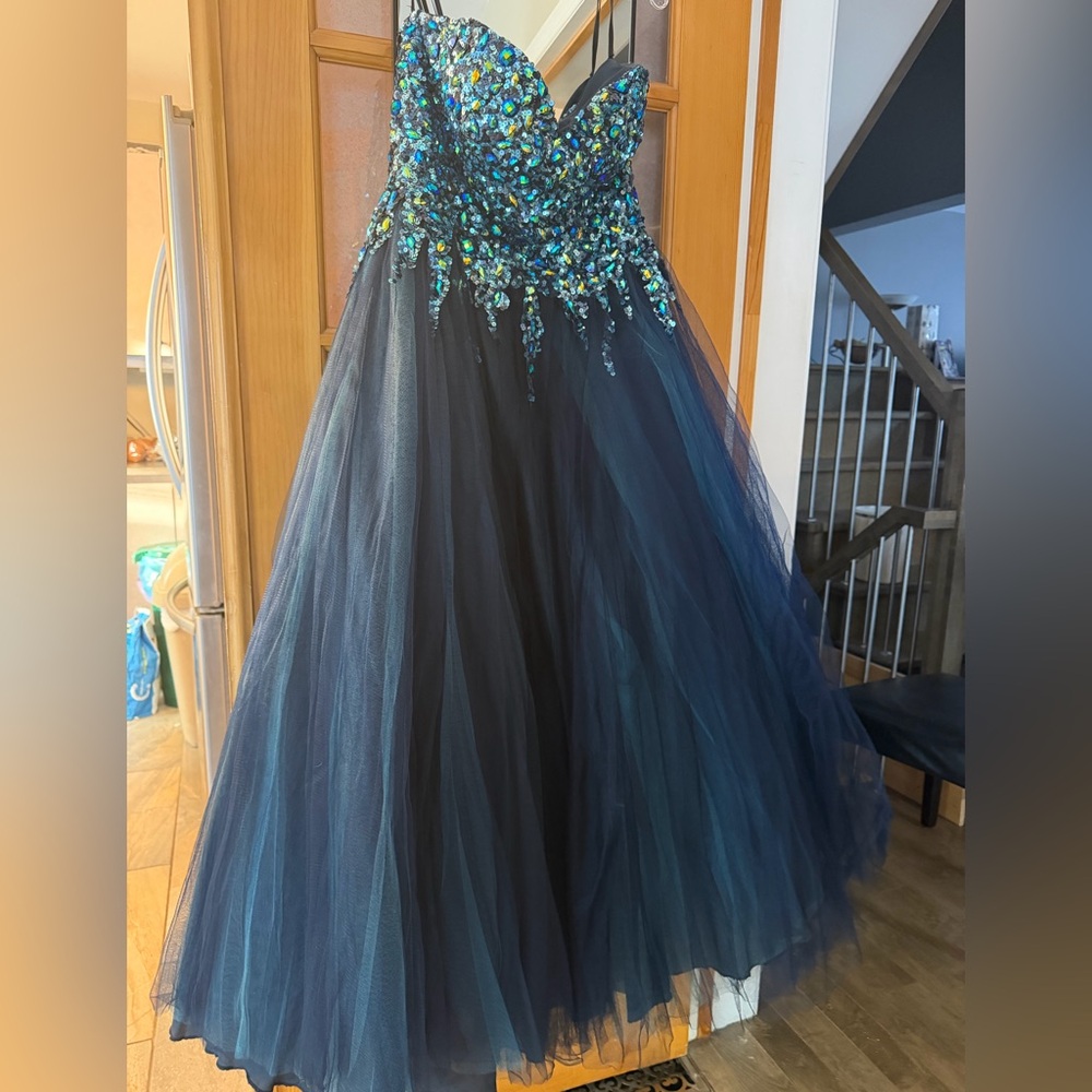 Alyce Paris Navy Blue Iridescent Sequin Prom Dress - Picture 2 of 3